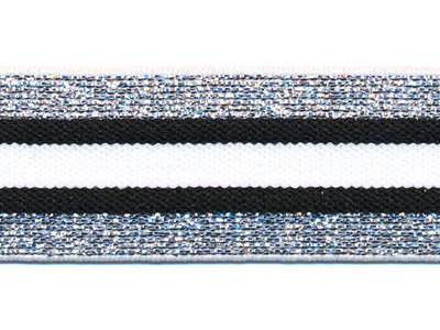 Elastiek gestreept 30mm zilver/zwart/wit